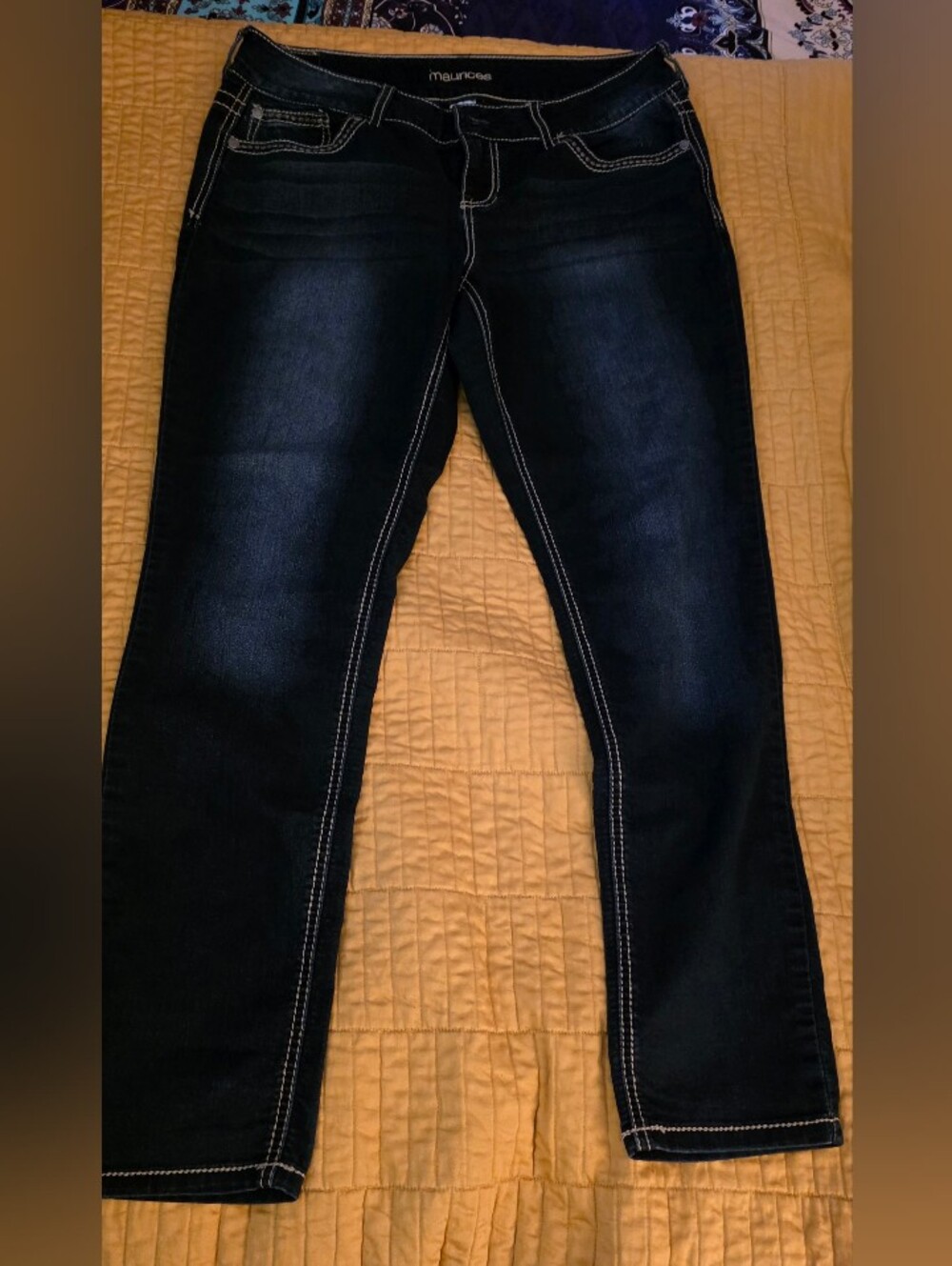 Maurices Dark Blue Skinny Jeans with Contrast Stitching Size Lg Short